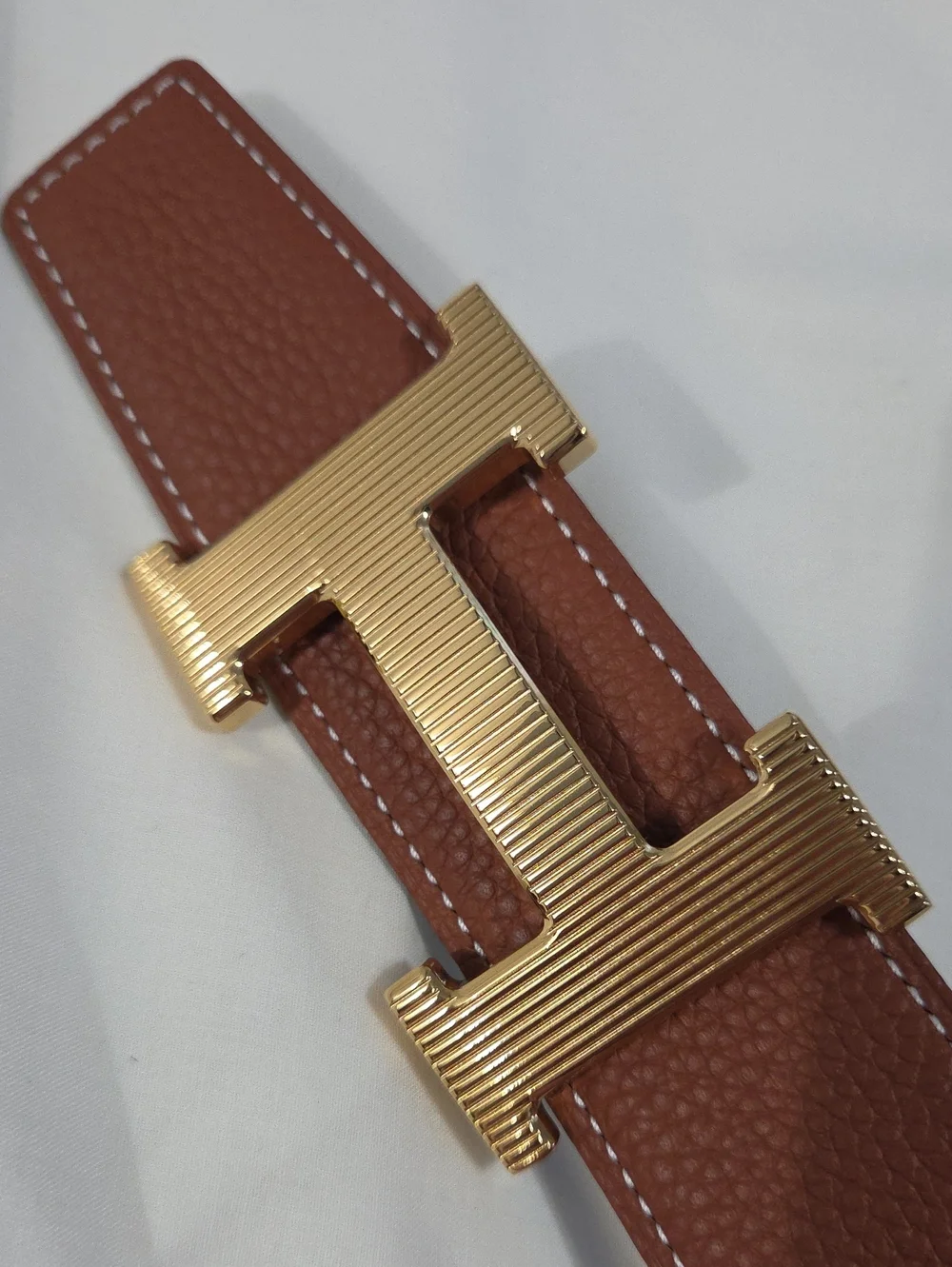 Hermes Brown Leather Men's Belt with Gold H Buckle 100cm